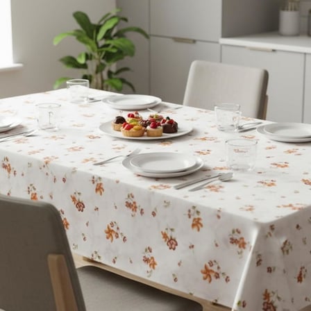 Baskılı Yıkanabilir 140 x 200 cm Masa Örtüsü Mutfak Bahçe Piknik Masa Örtüsü I Kahverengi Ağırlıklı Çiçek Desenli