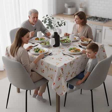 Baskılı Yıkanabilir 140 x 140 cm Masa Örtüsü Mutfak Bahçe Piknik Masa Örtüsü I Kırmızı Ağırlıklı Çiçek Desenli