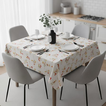 Baskılı Yıkanabilir 140 x 140 cm Masa Örtüsü Mutfak Bahçe Piknik Masa Örtüsü I Kırmızı Ağırlıklı Çiçek Desenli