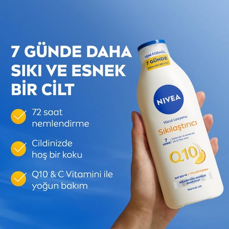 Q10 Sıkılaştırıcı Vücut Losyonu 250 ml,72 Saat Nemlendirici,7 Günde Sıkılaşma,Esnek Cilt,C Vitamini,Kolajen,Normal Ciltler İçin