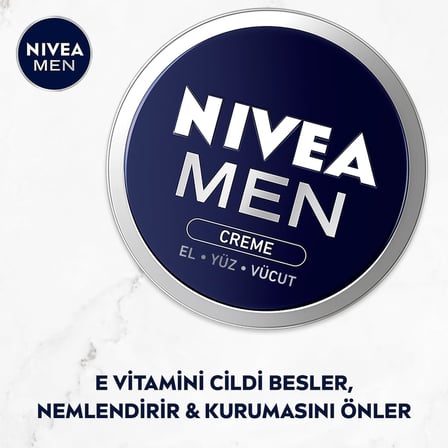Erkek Bakım Kremi 75 ml, El, Yüz ve Vücut Nemlendirici Krem, Hızlı Emilir, Yapışkan His Bırakmaz, E vİtamini, Tüm Cilt Tipleri