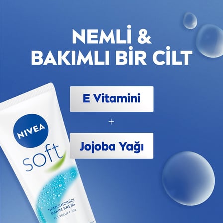 Soft Krem 75 ml, Nemlendirici Bakım Kremi, Yüz, Vücut, El, Jojoba Yağı ve E Vitamini ile Cilt Bakımı, Anında Emilen Hafif Formül, Tüm Ciltler için