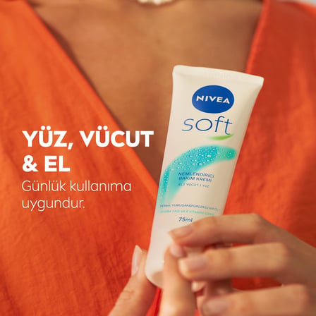 Soft Krem 75 ml, Nemlendirici Bakım Kremi, Yüz, Vücut, El, Jojoba Yağı ve E Vitamini ile Cilt Bakımı, Anında Emilen Hafif Formül, Tüm Ciltler için