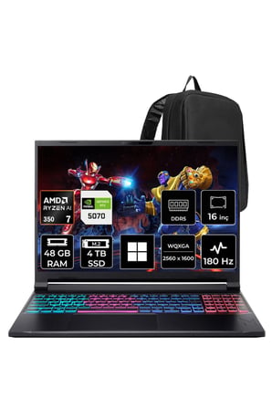 Nitro V 16S AMD Ryzen 7 350 RTX 5070 8GB 85W 48GB RAM 4TB SSD 16" WQXGA 180Hz Win11 Pro NHQXNEY003P335 Gaming Laptop + PER4 Çanta