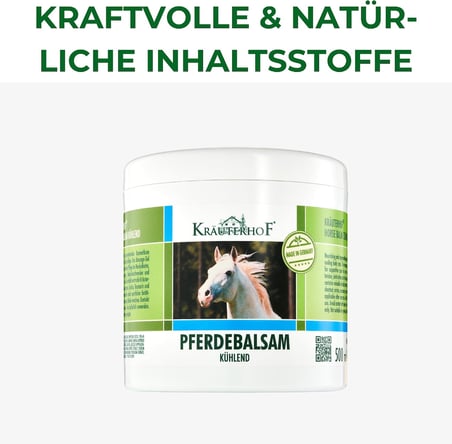 Kräuterhof At Balsamı At Kestanesi Arnica biberiye ve nane yağından elde edilen değerli bitki özlerini soğutur ve canlandırır, 500 ml alüminyum folyo ile mühürlenmiş küvet