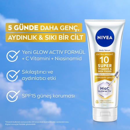 Super10 Serum Etkili Vücut Losyonu SPF15 170 ml, Aydınlatıcı, Sıkılaştırıcı, Nemlendirici, C Vitamini, Niasinamid
