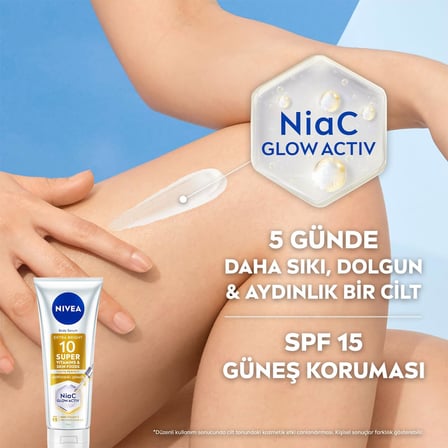 Super10 Serum Etkili Vücut Losyonu SPF15 170 ml, Aydınlatıcı, Sıkılaştırıcı, Nemlendirici, C Vitamini, Niasinamid