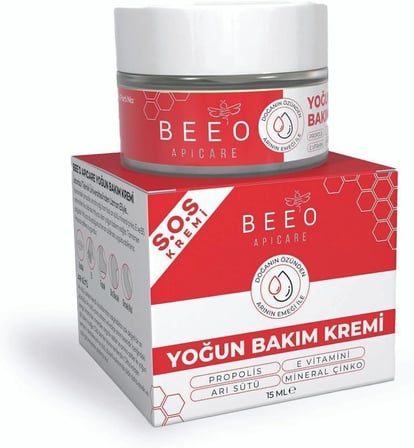Bee'o S.O.S Yoğun Bakım Kremi, Propolis, Arı Sütü, E Vitamini , 15 ml