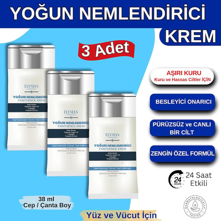 Yoğun Nemlendirici 3'lü Set Panthenol Yüz ve Vücut Kremi Cep, Çanta, Küçük Boy | Kuru ve Hassas Ciltlere - Organik Argan Yağı, Shea Butter Yağı Propolis ve Collagen İçerikli