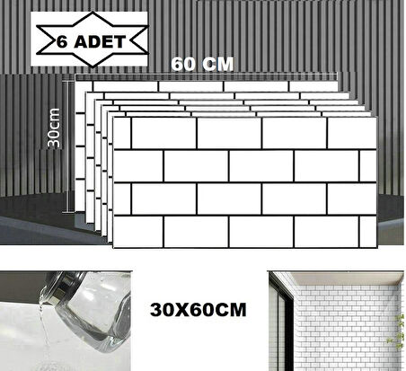 6 Adet 60x30cm Beyaz Tuğla Desen Yapışkanlı Karavan Prefabrik Banyo Wc Duvar Paneli Shiny-19