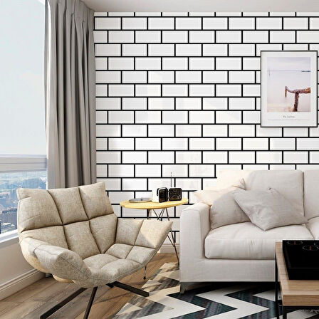 6 Adet 60x30cm Beyaz Tuğla Desen Yapışkanlı Karavan Prefabrik Banyo Wc Duvar Paneli Shiny-19