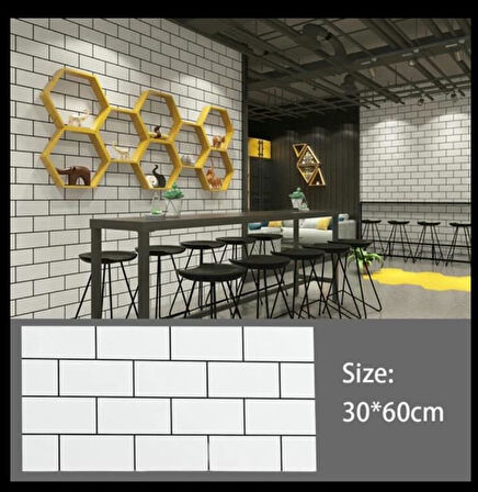 6 Adet 60x30cm Beyaz Tuğla Desen Yapışkanlı Karavan Prefabrik Banyo Wc Duvar Paneli Shiny-19