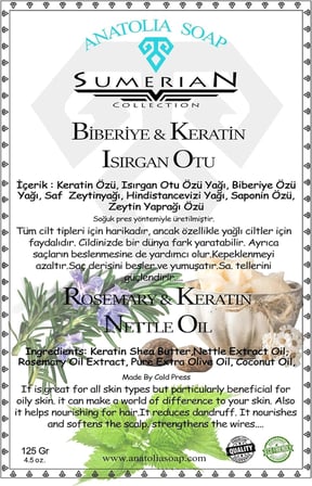 Sumerian Koleksiyonu, Biberiye & Isırgan & Keratin Sabunu Saç Köklerini Uyarır, Kepeğe Karşı Etkilidir, Saç Dökülmesi İle Mücadele Eder Ve Saça Dolgunluk Verir. 125gr Tekli Paket