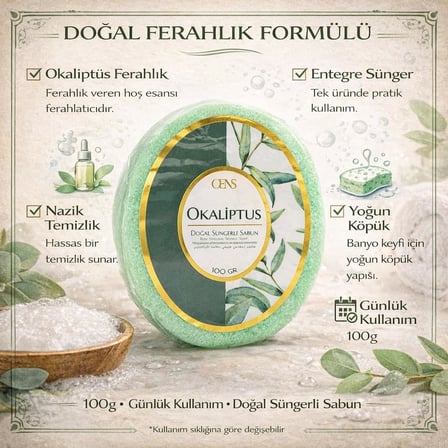 Okaliptus Özlü Doğal Süngerli Sabun, 120