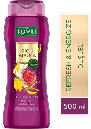 Komili Rich Aroma Refresh&Energize Kalıcı Parfüm Etkili Duş Jeli 500ml, F3100219-002, Mor