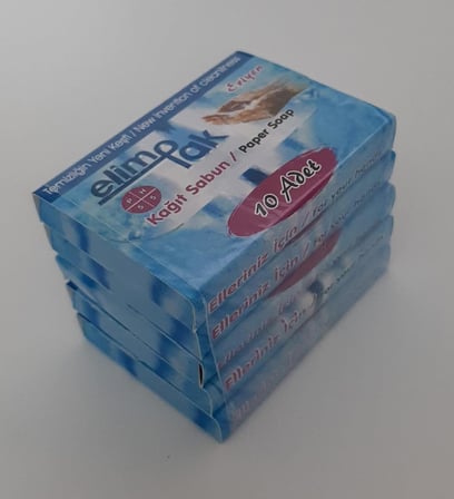 Eriyen Kağıt Sabun 5'li Paket - 50 Adet Tek Kullanımlık Eriyen Sabun Yaprağı - Ortak Kullanım Alanlarında ve Dış Mekanlarda Kişisel Hijyen Sağlar - Yerli Üretim