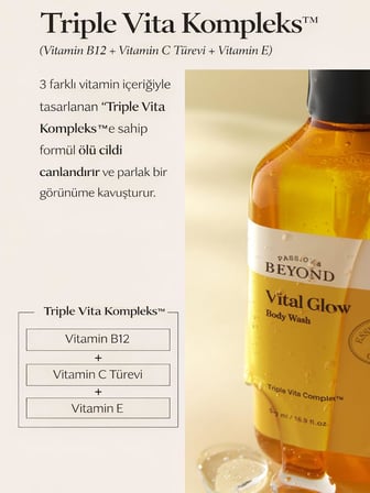 Vital Glow Body Wash Vitamin C E B12 Nemlendirici Duş Jeli 500 ml Cildinizi Derinlemesine Temizleyerek Ferahlatır