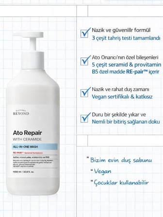 ATO Repair All-in-One Wash 1L Seramid Panthenol Hassas Cilt Temizleyici Duş Jeli