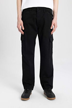 DeFacto Yazlık Gabardin Pantolon Kargo Cepli Düz Paça  B6366AX24SPBK81