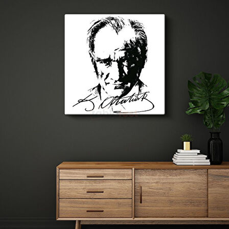 İmzalı Atatürk - Siyah Beyaz Çizim Kanvas Tablo