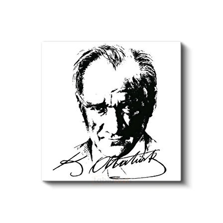 İmzalı Atatürk - Siyah Beyaz Çizim Kanvas Tablo