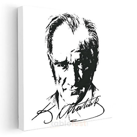 İmzalı Atatürk - Siyah Beyaz Çizim Kanvas Tablo