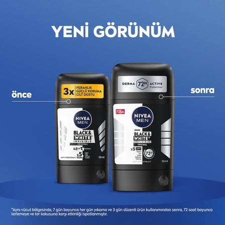 MEN Erkek Stick Deodorant Black&white Invisible Original 50ml 72 Saat Anti-perspirant Ter Koruması
