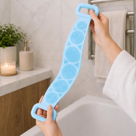 Silikon Sırt Yıkama Lifi 70 x 10 cm, Çift Taraflı Esnek Banyo Kesesi, Uzun Saplı Vücut Temizleme ve Masaj Lifi