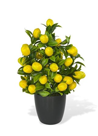 4lü Set Yapay Çiçek Kiraz Nar Limon Ve Mandalina Ağacı Siyah Saksıda 30cm