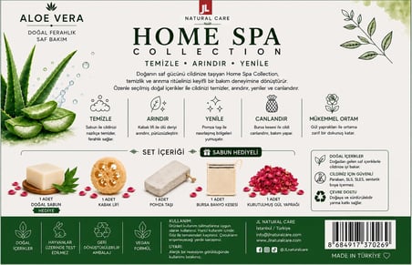 Natural Care Aloe Vera Sabun Hediyeli 4 Parçalı Doğal Cilt Bakım Seti, Kabak Lifi, Pomza Taşı, Bursa Kesesi, Kurutulmuş Gül Yaprağı
