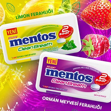 Mentos Clean Breath Limon Aromalı ve Melisa Özlü Şekersiz Şekerleme 12Adet x 21Gram