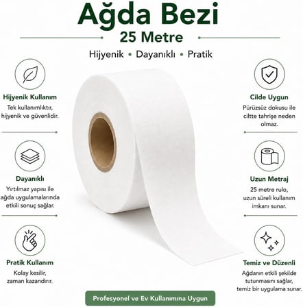 25 Metre Ağda Bezi Rulo Profesyonel Epilasyon Bezi Dayanıklı Nonwoven Ağda Kağıdı Sir Ağda Bezi Rulosu Ev Tipi ve Salon Kullanımı İçin (ASORTİ RENK)