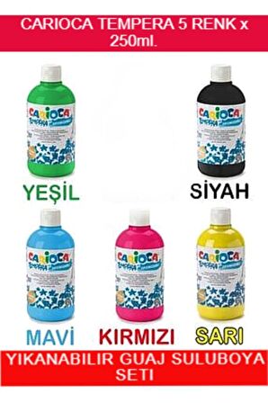 Carioca Tempera Süper Yıkanabilir Guaj - Sulu Boya Seti 5 Renk x 250 Ml.