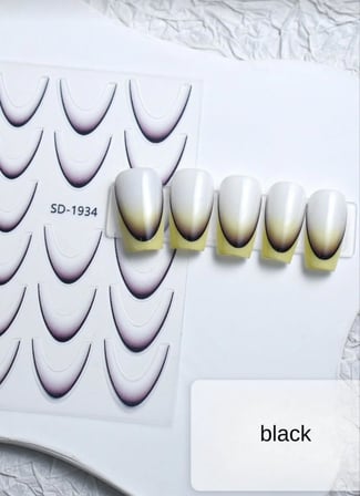 Tırnak Sticker 5D Süsleme Çıkartması Siyah Fransız Tasarım