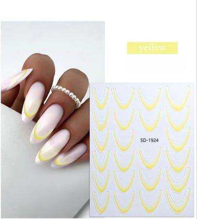 Tırnak Sticker 5D Fransız Manikür Şablonu Sarı