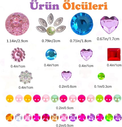 Taş Yapışkanlı Saç, Yüz, Tırnak, Makyaj ve Süs Taşı Işıltılı Parlak (Renkli İnci, Yıldız, Kalpli Model)
