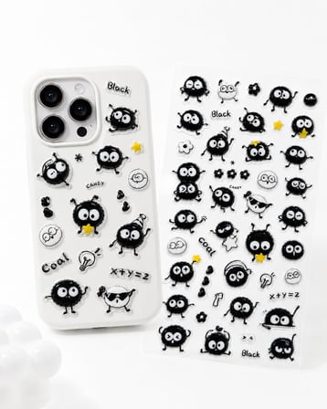 Kendinden Yapışkanlı Kabartmalı Sticker Seti – Sevimli Kömür Emoji Karakterli Dekoratif Çıkartma