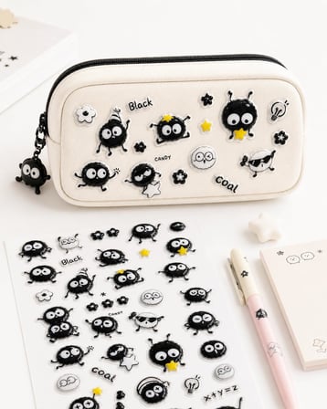Kendinden Yapışkanlı Kabartmalı Sticker Seti – Sevimli Kömür Emoji Karakterli Dekoratif Çıkartma