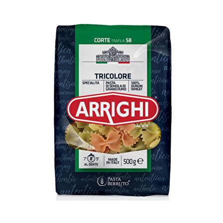 Arrighi Tricolore Renkli Kelebek Makarna İtalyan Makarnası 500 g e