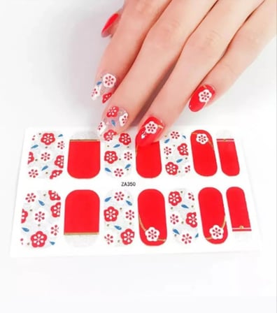 Tırnak Oje Sticker Dövmesi Kırmızı Çiçek Desenli 14'lü Nail Art Set