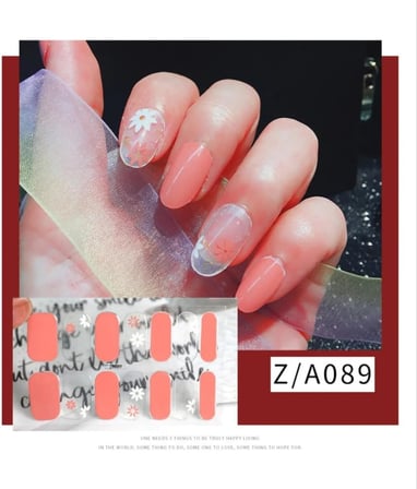 Tırnak Sticker Seti Pembe Çiçek Desenli Nail Art ZA089 14'lü