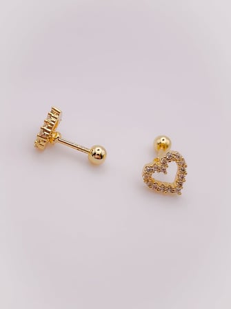 316L Paslanmaz Çelik Kalp Piercing – Helix & Tragus Uyumlu Taşlı Minimal Model – 1 Adet