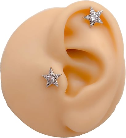 Full Zirkon Taşlı Yıldız Kıkırdak Helix Tragus Piercing (1adet)
