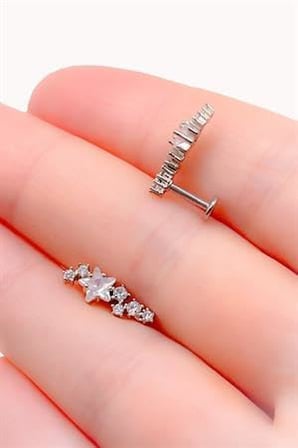 316L Paslanmaz Çelik Samanyolu Piercing – Helix & Tragus Uyumlu Taşlı Minimal Model – 1 Adet