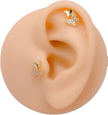 İkili Kelebek Figürlü Kıkırdak Helix Tragus Piercing (1adet)