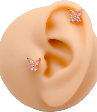 Taşlı Kelebek Figürlü Kıkırdak Helix Tragus Piercing(1adet)