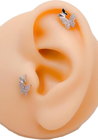 İkili Kelebek Figürlü Kıkırdak Helix Tragus Piercing (1adet)