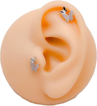 İkili Kelebek Figürlü Kıkırdak Helix Tragus Piercing (1adet)