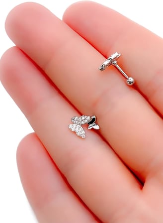 İkili Kelebek Figürlü Kıkırdak Helix Tragus Piercing (1adet)