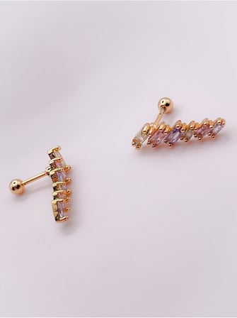 Renkli Dörtgen 6 Taşlı Kıkırdak Helix Piercing (1adet)